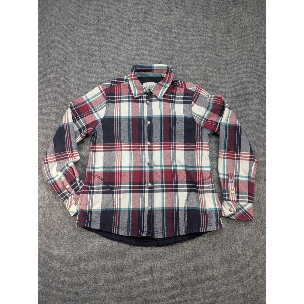 ORVIS Plaid‎ Flannel Fleece Lined Snap Button Shirt Jacket Women Small Outdoors